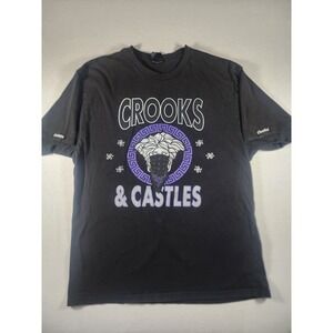 Crooks & Castles Mens Large Medusa Bandana Logo Graphic Tee Thrashed Retro Shirt